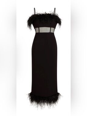 Likely Aubrey Little Black Midi Dress with Feather Trim by Likely Size 6